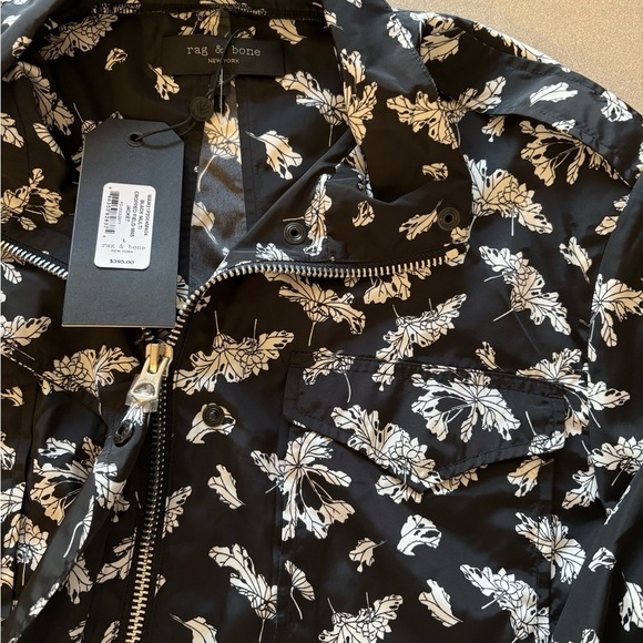 NWT Rag and Bone Black and White Leaf Print Cropped Field Windbreaker - Picture 7 of 10